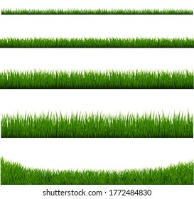 Green Grass Frame Set And Isolated White Background With Gradient Mesh, Vector Illustration