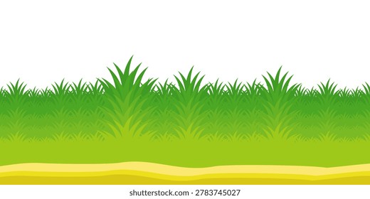 Green Grass in a Fresh and Beautiful Simple Illustration Style. This image features a cluster of grass drawn in a simple, bright, and very attractive flat illustration style, neatly arranged on a clean white background.