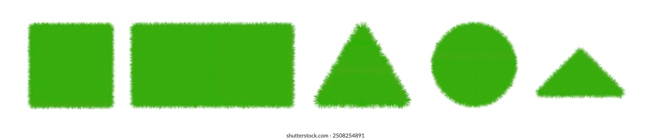 Grünes Gras Geometrische Formen: Umweltfreundliche Kreise, Quadrate, Rechtecke und Dreiecke auf weißem Hintergrund