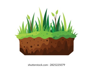 Green grass with ground cross section vector illustration isolated on white background