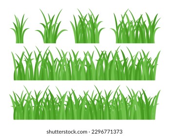 Grünes Gras, handgezeichnet. Frühling und Sommer hellsaftige Rasenflächen. Graszaun oder Grasgrenze. Wiesengras-Kollektion einzeln auf Vektorgrafik