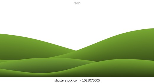 Fondo verde de la colina aislado en blanco. Fondo abstracto exterior para el diseño de plantillas naturales. Ilustración vectorial.