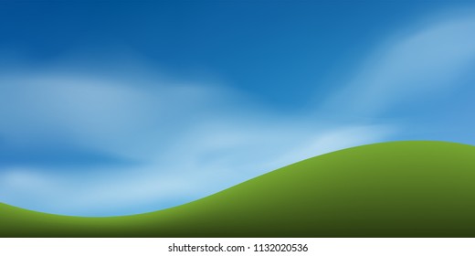Green grass hill with blue sky. Abstract background park and outdoor for landscape idea. Use for natural article both on print and website. Vector illustration.