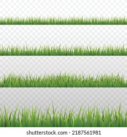 Green grass horizontal seamless border edges collection, realistic vector illustration isolated on transparent background. Grass meadow frame layout template.