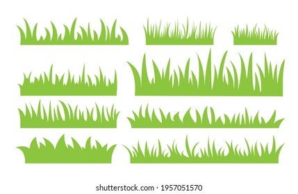 Green grass icons flat set. of different lengths and widths isolated on a white background. Green earth concept for design or template