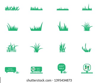 Green Grass Icons Set - Isolated On White Background. Grass Vector Illustration. Flat Plant Vector For Logo Design, Lawn Symbol, Herbal And Park Design. Cartoon Style