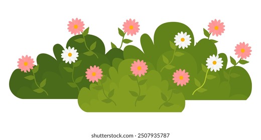Ilustración de hierba verde, colección de hierba en estilo plano. Ilustración vectorial de Naturaleza, pasto del ecosistema de la tierra. flores y hierba