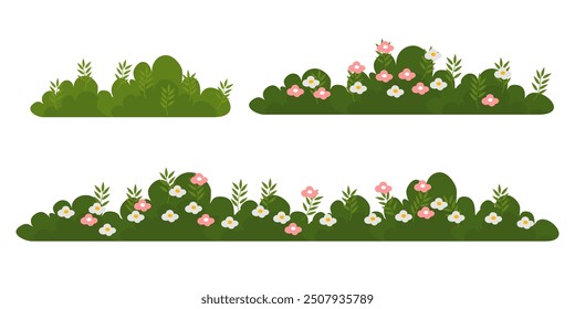 green grass illustration, grass collection in flat style. Nature vector illustration, land ecosystem grass. flowers and grass