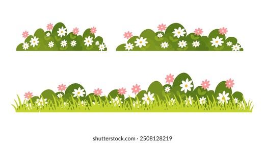 Ilustración de hierba verde, colección de hierba en estilo plano. Ilustración vectorial de Naturaleza, pasto del ecosistema de la tierra. flores y hierba