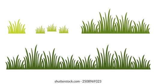 Ilustración de hierba verde, colección de hierba en estilo plano. Ilustración vectorial de Naturaleza, pasto del ecosistema de la tierra. flores y hierba