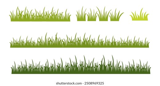 green grass illustration, grass collection in flat style. Nature vector illustration, land ecosystem grass. flowers and grass