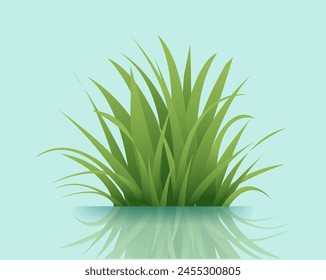 Green Grass Isolated Blue Background With Gradient Mesh, Vector Illustration
