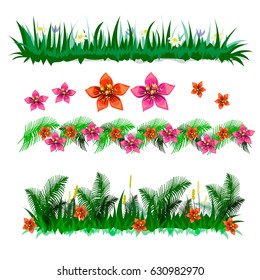 Green grass isolated on white background with flowers vector illustration EPS10