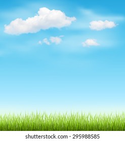 Green Grass Lawn with Clouds on Light Blue Sky