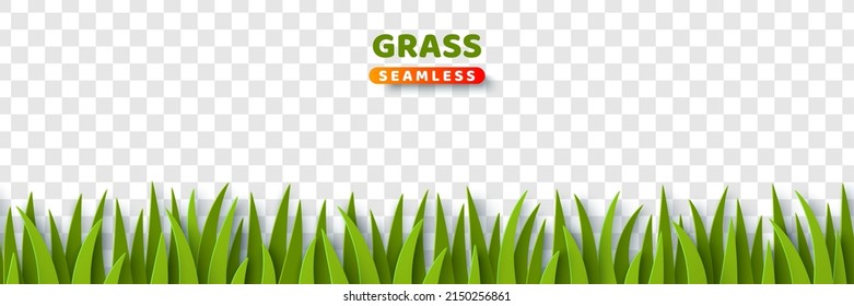 Green Grass Lawn Paper Cut Border Frame Isolated on Transparent background. Vector Illustration. Seamless spring or summer pattern