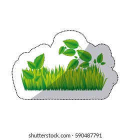 green grass with leaves icon, vector illustraction design image