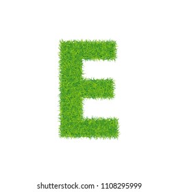 Green grass letter e on white background