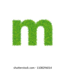 Green grass letter m on white background.