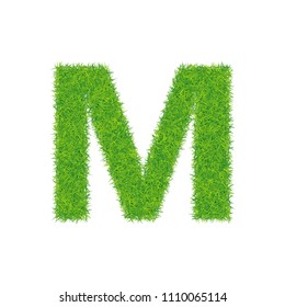 Green grass letter m on white background