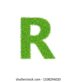 Green grass letter r on white background