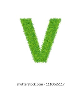 Green grass letter v on white background