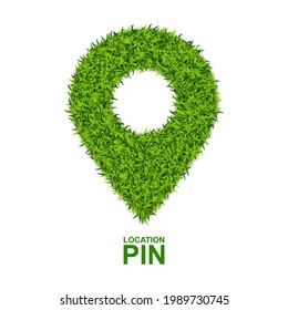 Green Grass Location Pin Isolated on White Background. Eco Map Pin Symbol, Marked Route Sign, Locate Graphic Element. 3D Vector Illustration