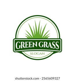 Green Grass Logo Design Emblem with Nature Theme Vector Illustration