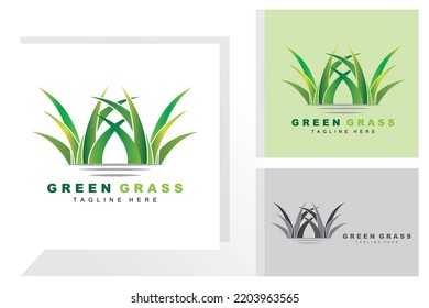Green Grass Logo Design, Farm Landscape Illustration, Natural Scenery Vector