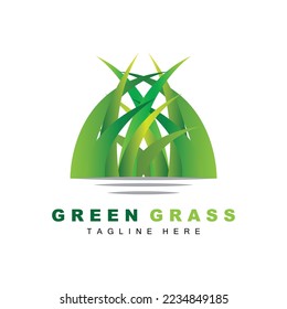 Grüne Graslogos, Landschaftsbild der Landwirtschaft, Vektorgrafik der Naturlandschaft