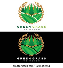 Green Grass Logo Design, Farm Landscape Illustration, Natural Scenery Vector
