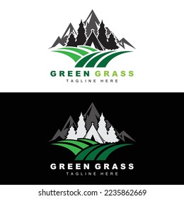Diseño de Logotipo de Grasa Verde, Ilustración del paisaje agrícola, Vector de Paisaje Natural