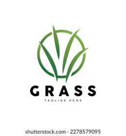 Green Grass Logo Design, Farm Landscape Illustration, Natural Scenery Vector