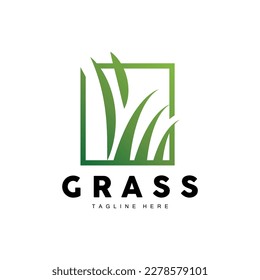 Green Grass Logo Design, Farm Landscape Illustration, Natural Scenery Vector