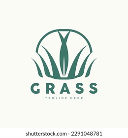 Green Grass Logo Design, Farm Landscape Illustration, Natural Scenery Vector