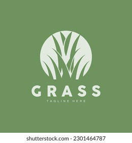 Green Grass Logo Design, Farm Landscape Illustration, Natural Scenery Vector