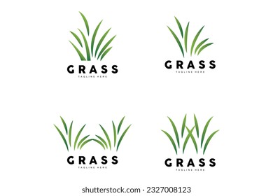 Green Grass Logo Design, Farm Landscape Illustration, Natural Scenery Vector