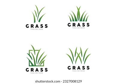 Green Grass Logo Design, Farm Landscape Illustration, Natural Scenery Vector