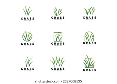 Green Grass Logo Design, Farm Landscape Illustration, Natural Scenery Vector