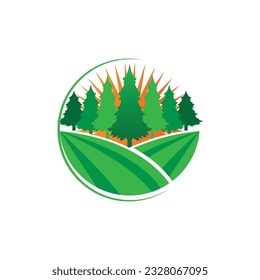 Green Grass Logo Design, Farm Landscape Illustration, Natural Scenery Vector