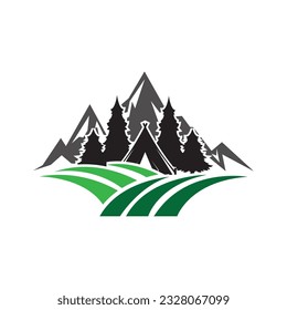 Green Grass Logo Design, Farm Landscape Illustration, Natural Scenery Vector