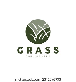 Green Grass Logo Design, Farm Landscape Illustration, Natural Scenery Vector