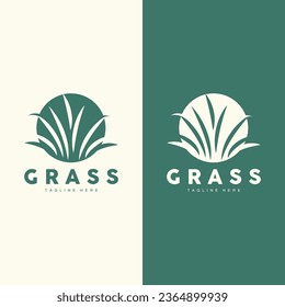 Green Grass Logo Design, Farm Landscape Illustration, Nature Design
