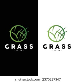Green Grass Logo Design, Farm Landscape Illustration, Natural Scenery Vector