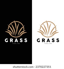 Green Grass Logo Design, Farm Landscape Illustration, Natural Scenery Vector