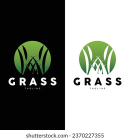 Green Grass Logo Design, Farm Landscape Illustration, Natural Scenery Vector