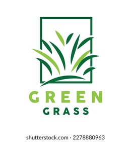 Green Grass Logo, Nature Plant Vector, Agriculture Leaf Simple Design, Template Icon Illustration