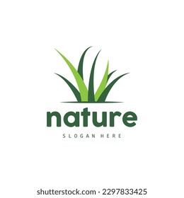 Green Grass Logo, Nature Plant Vector, Agriculture Leaf Simple Design, Template Icon Illustration