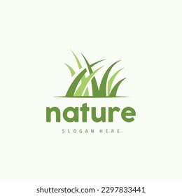 Green Grass Logo, Nature Plant Vector, Agriculture Leaf Simple Design, Template Icon Illustration