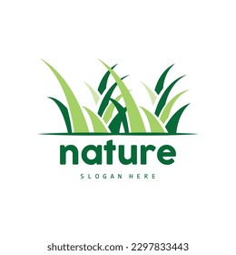 Green Grass Logo, Nature Plant Vector, Agriculture Leaf Simple Design, Template Icon Illustration