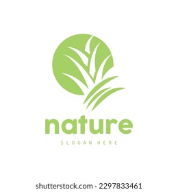 Green Grass Logo, Nature Plant Vector, Agriculture Leaf Simple Design, Template Icon Illustration